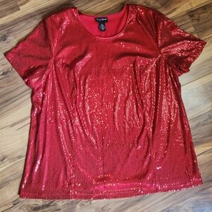 Maggie Barnes Sparkly Red All Over Sequin Blouse Size 1X